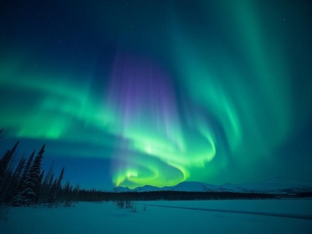 Zeitraffer von Polarlichtern über einer arktischen Landschaft